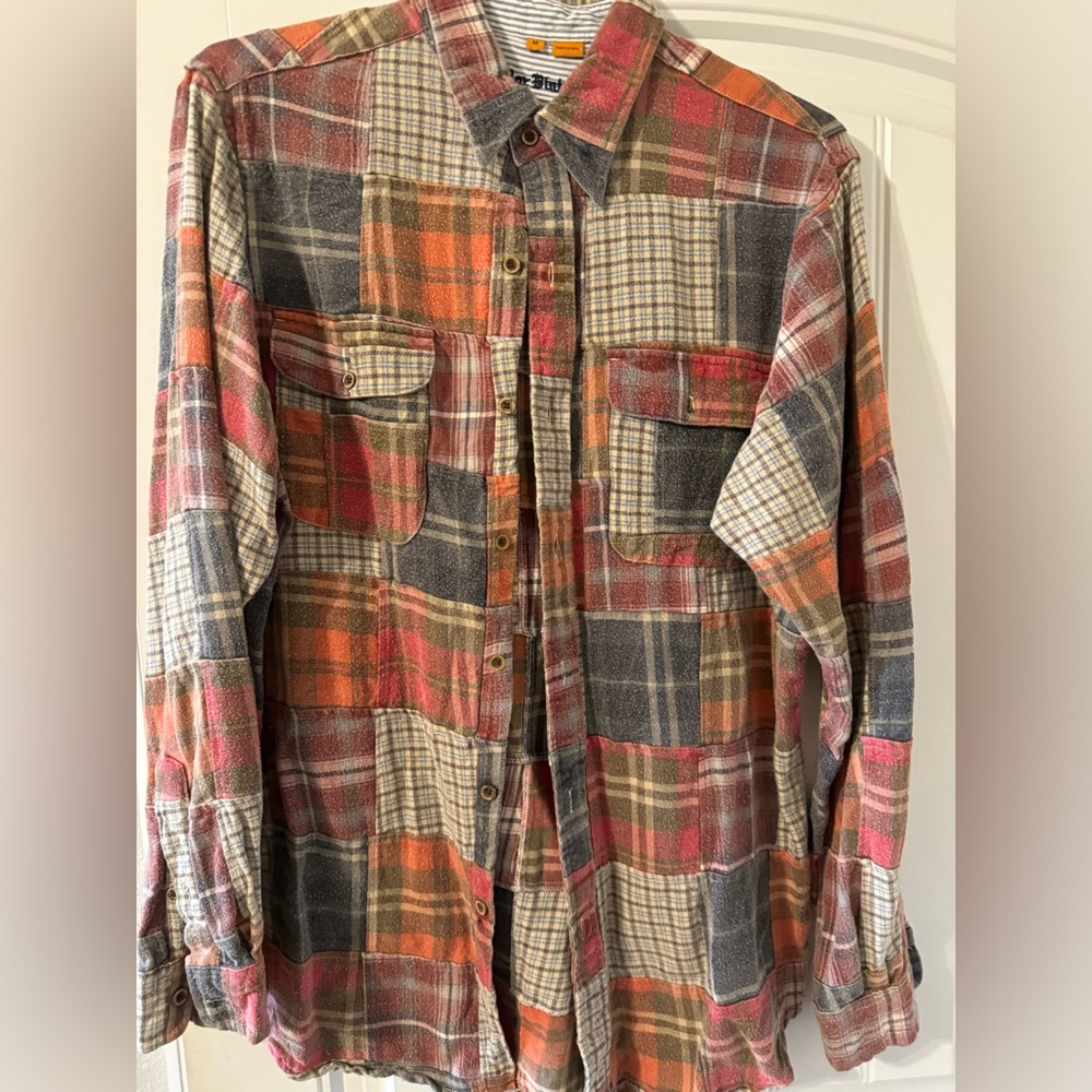 Men’s patchwork flannel shirt, multicolor, size L large